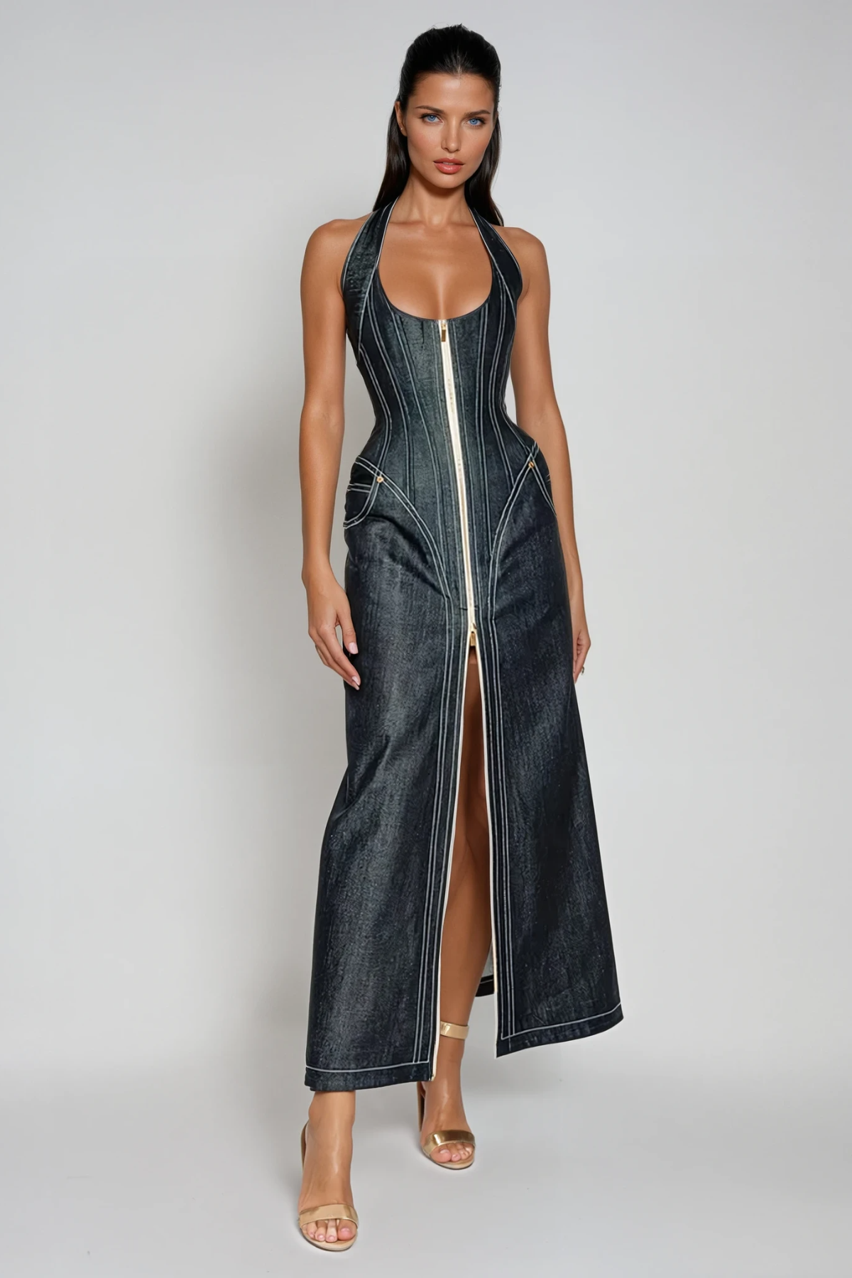 Halter Neck Maxi Dress-dresses > maxi dress-Laventaire-Laventaire