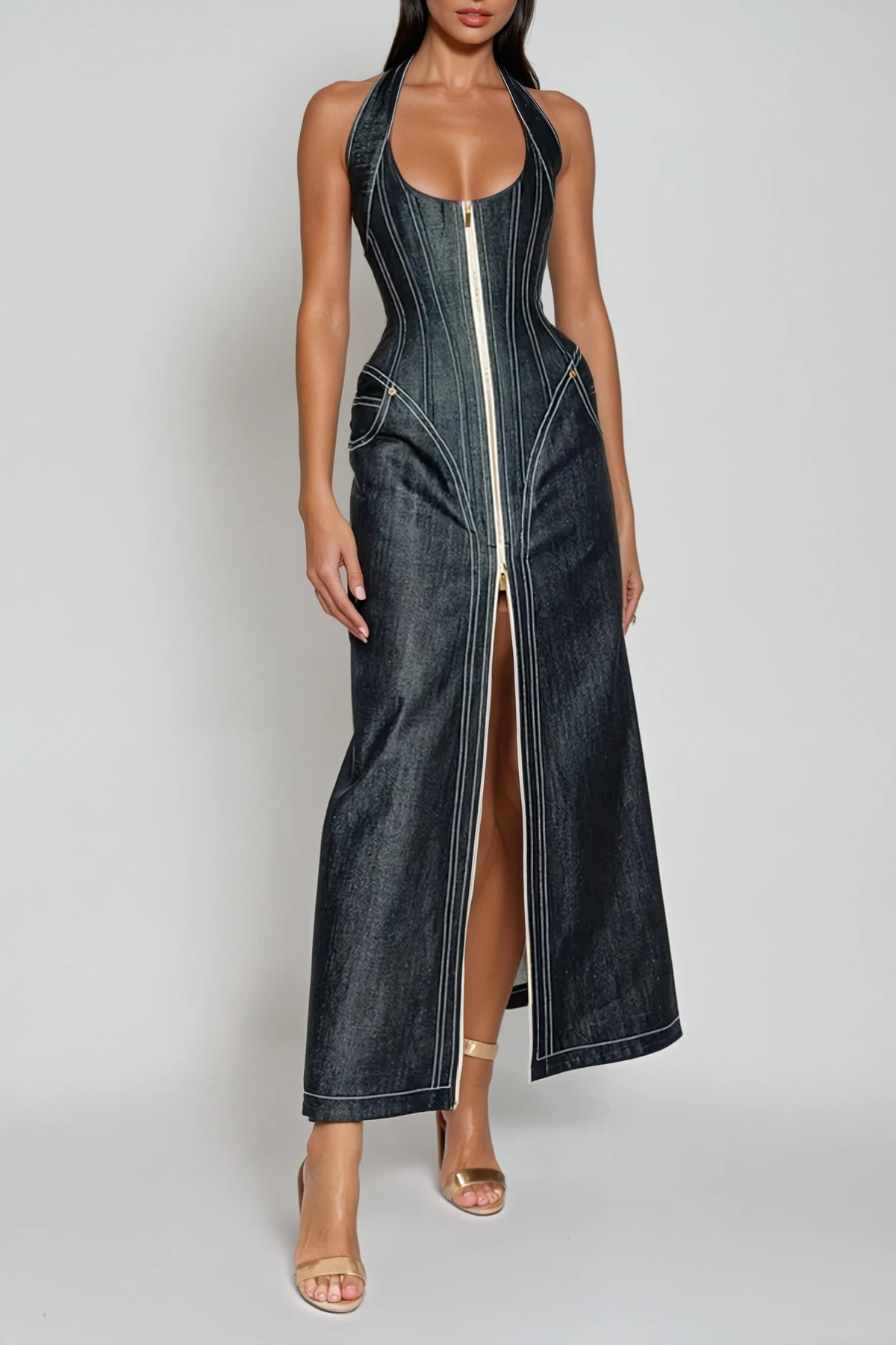 Halter Neck Maxi Dress-dresses > maxi dress-Laventaire-Laventaire