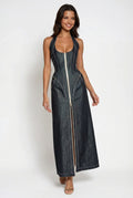 Halter Neck Maxi Dress-dresses > maxi dress-Laventaire-Dark Denim-XS-Laventaire