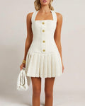 Halter Neck Mini Dress White-dresses > mini dress-Laventaire-Laventaire