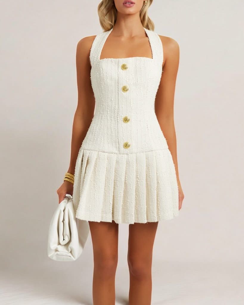Halter Neck Mini Dress White-dresses > mini dress-Laventaire-Laventaire
