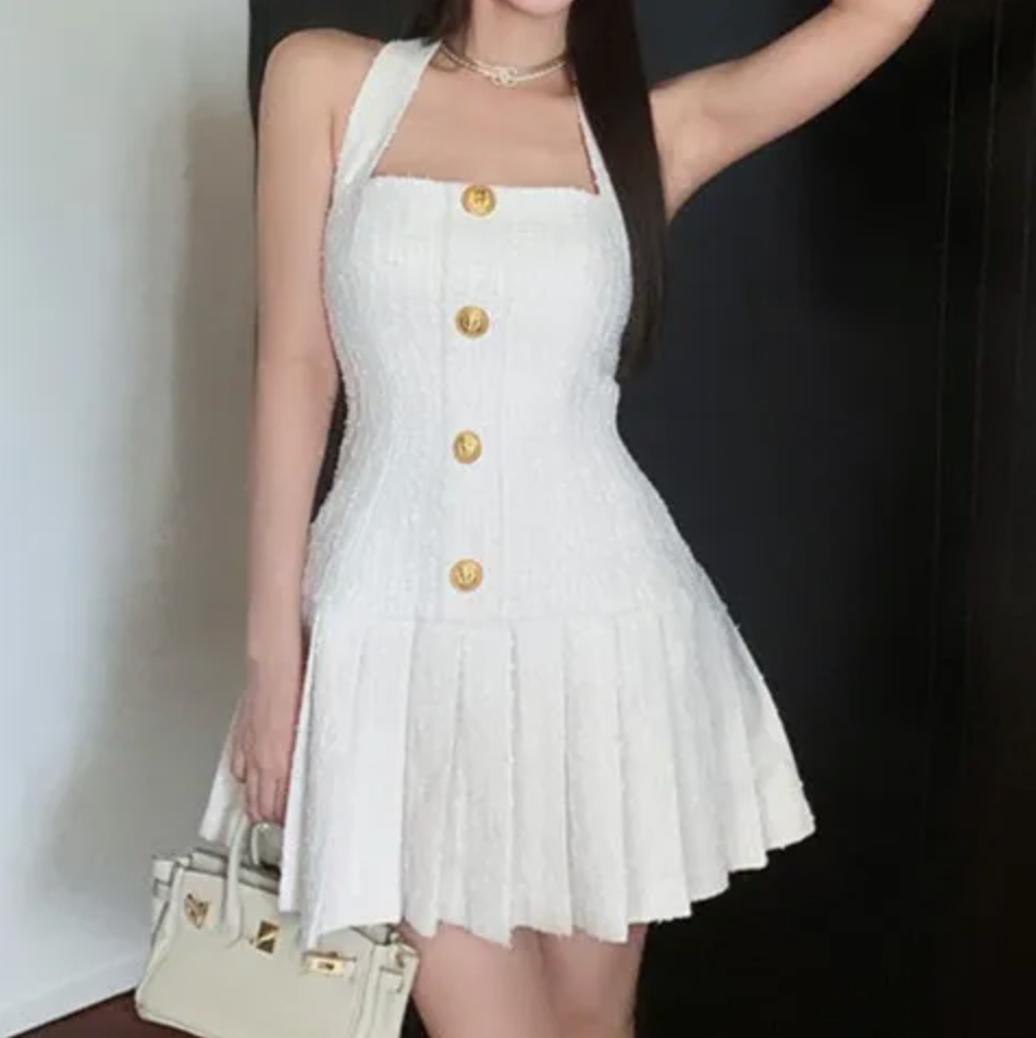 Halter Neck Mini Dress White-dresses > mini dress-Laventaire-Laventaire