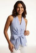 Halter Wrap Summer Top-tops > wrap tops-Laventaire-Light Blue-S-Laventaire