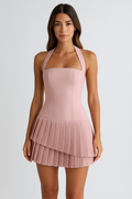 Halterneck Mini Dress-dresses > mini dress-Laventaire-Blush Pink-S-Laventaire