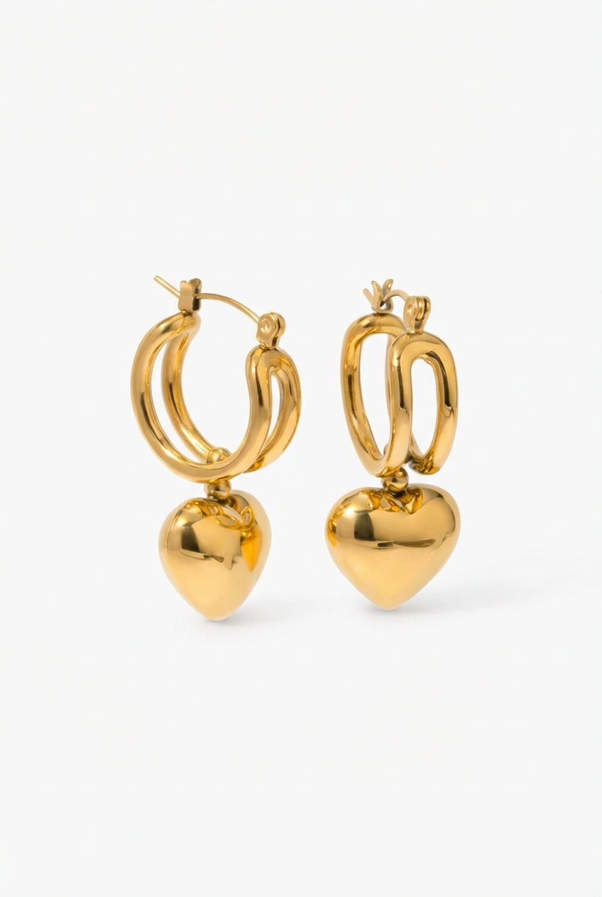 Heart Hoop Earrings-jewelry > earrings > hoop earrings-Laventaire-Gold-One Size-Laventaire