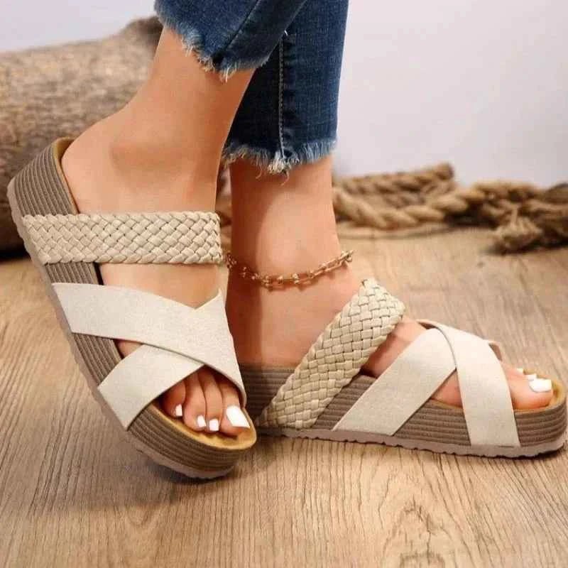 High Heel Platform Sandals-footwear > sandals > platform sandals-Laventaire-Beige-35-Laventaire