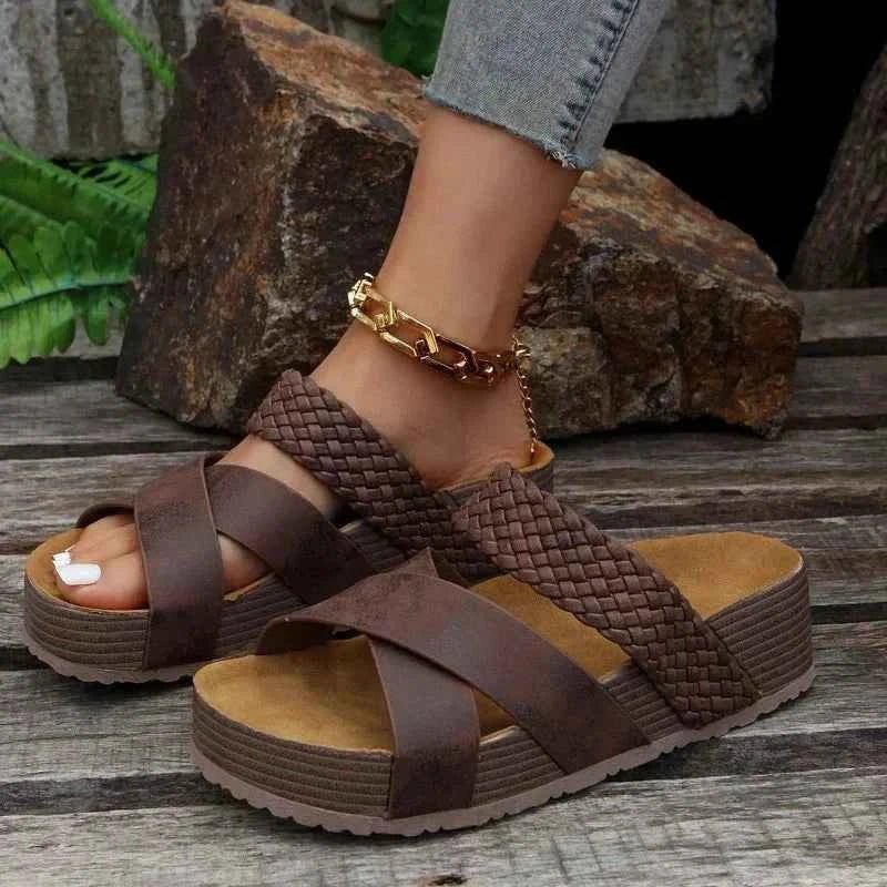 High Heel Platform Sandals-footwear > sandals > platform sandals-Laventaire-Dark Brown-35-Laventaire