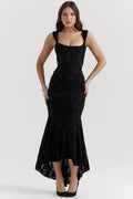 High-Low Floral Maxi Dress-dresses > maxi dress-Laventaire-Black-S-Laventaire