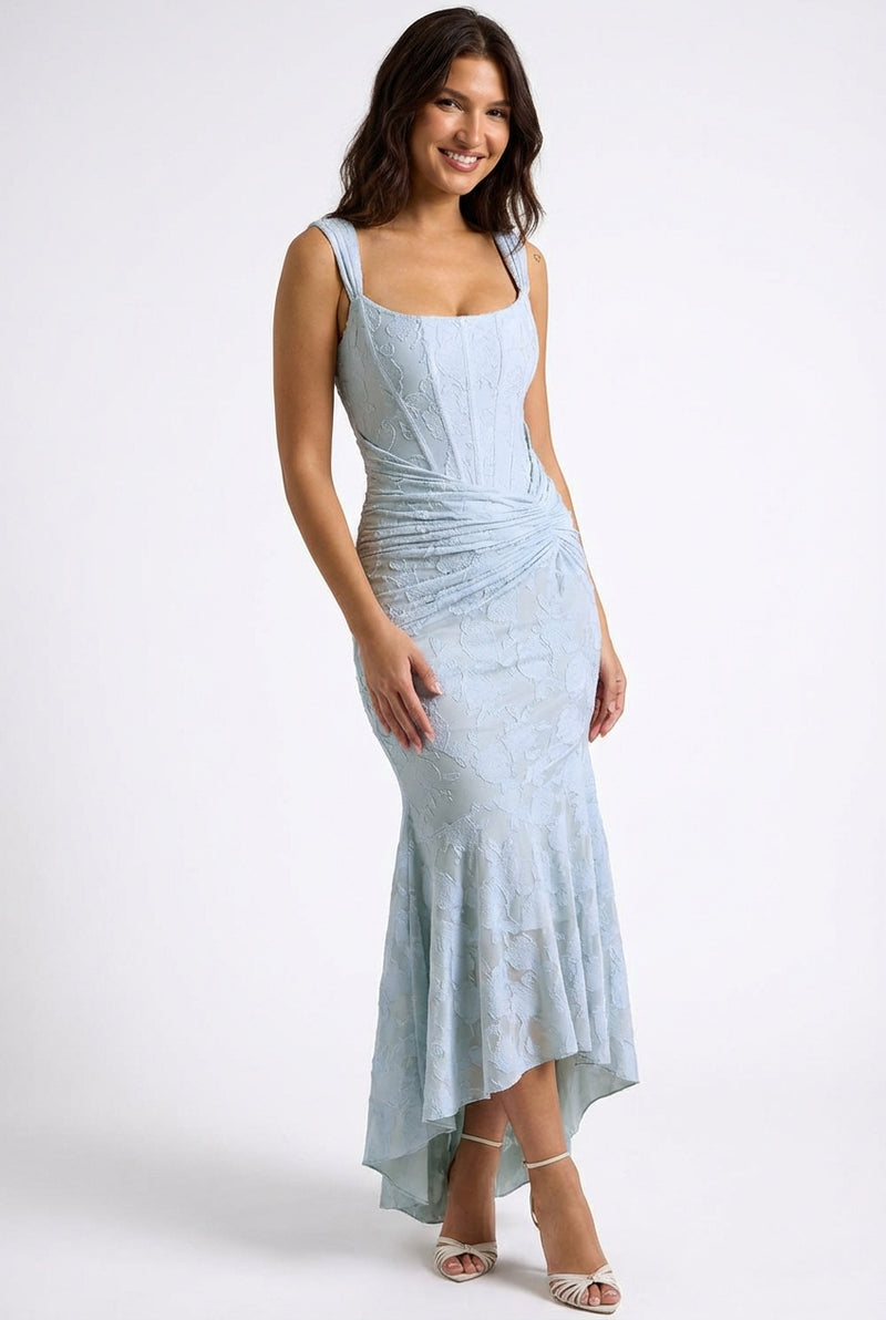 High-Low Floral Maxi Dress-dresses > maxi dress-Laventaire-Light Blue-S-Laventaire