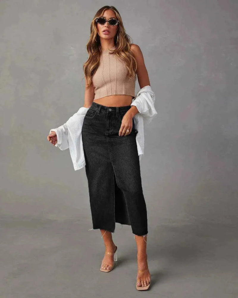 High Waist Denim Skirt-Denim Skirts-Laventaire-Laventaire