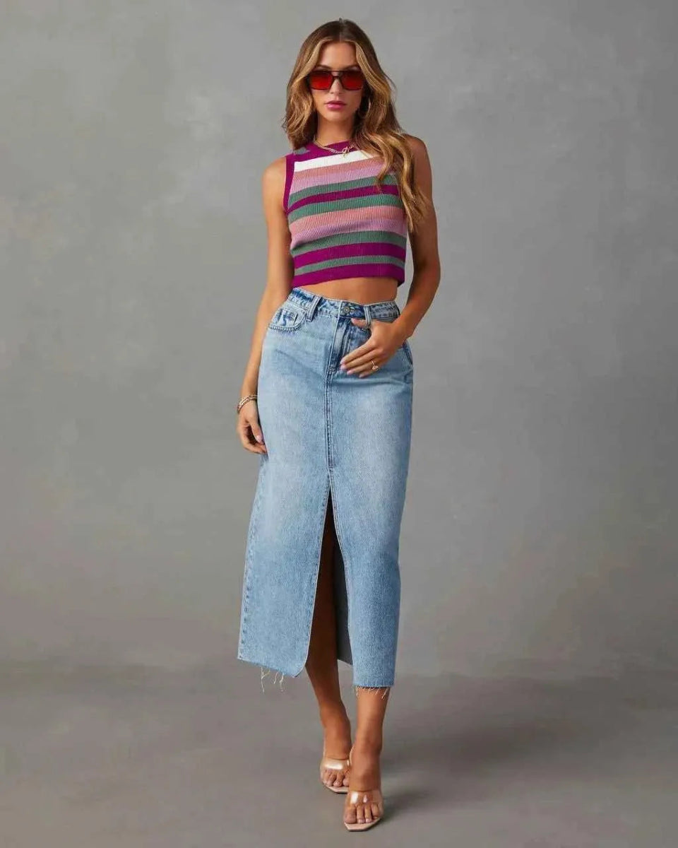 High Waist Denim Skirt-Denim Skirts-Laventaire-Laventaire