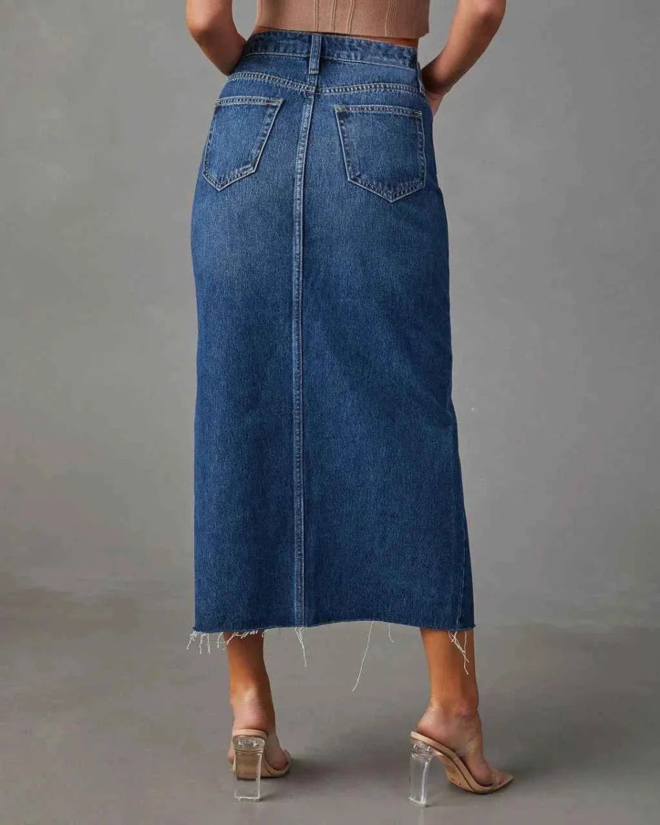 High Waist Denim Skirt-Denim Skirts-Laventaire-Laventaire