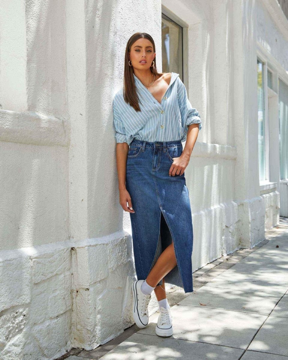 High Waist Denim Skirt-Denim Skirts-Laventaire-Laventaire