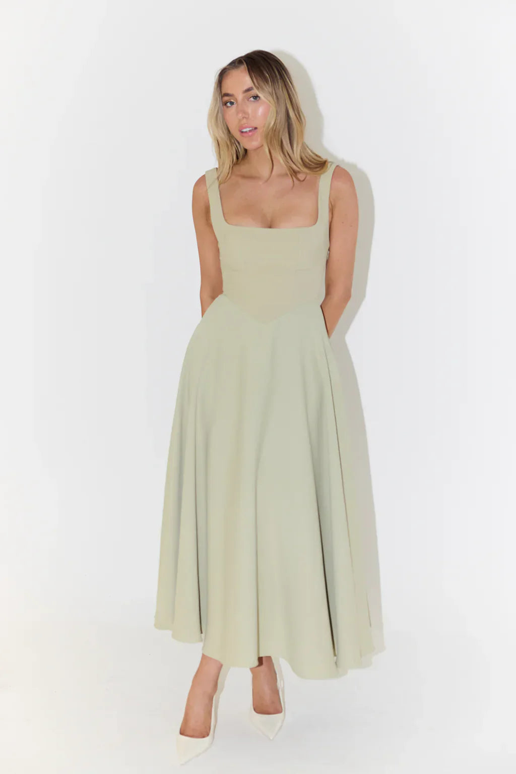 High Waist Midi Dress-dresses > midi dress-Laventaire-Laventaire