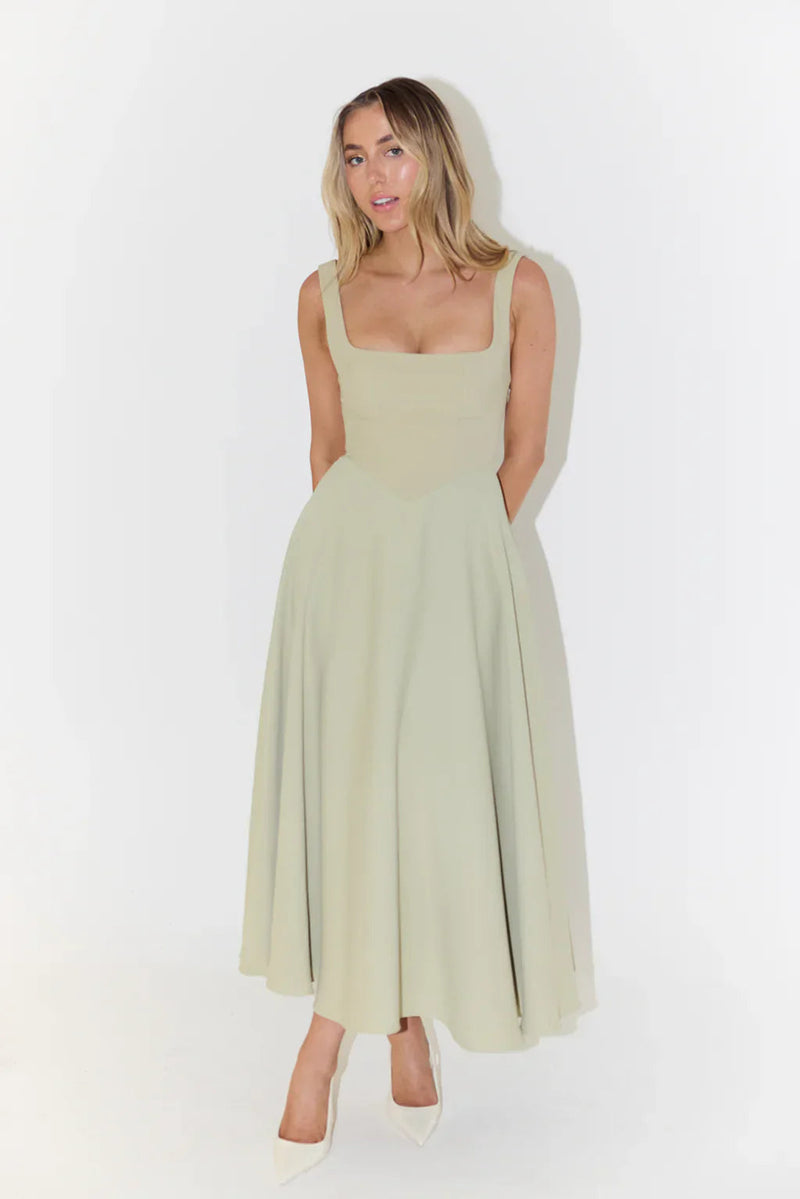 High Waist Midi Dress-dresses > midi dress-Laventaire-Laventaire