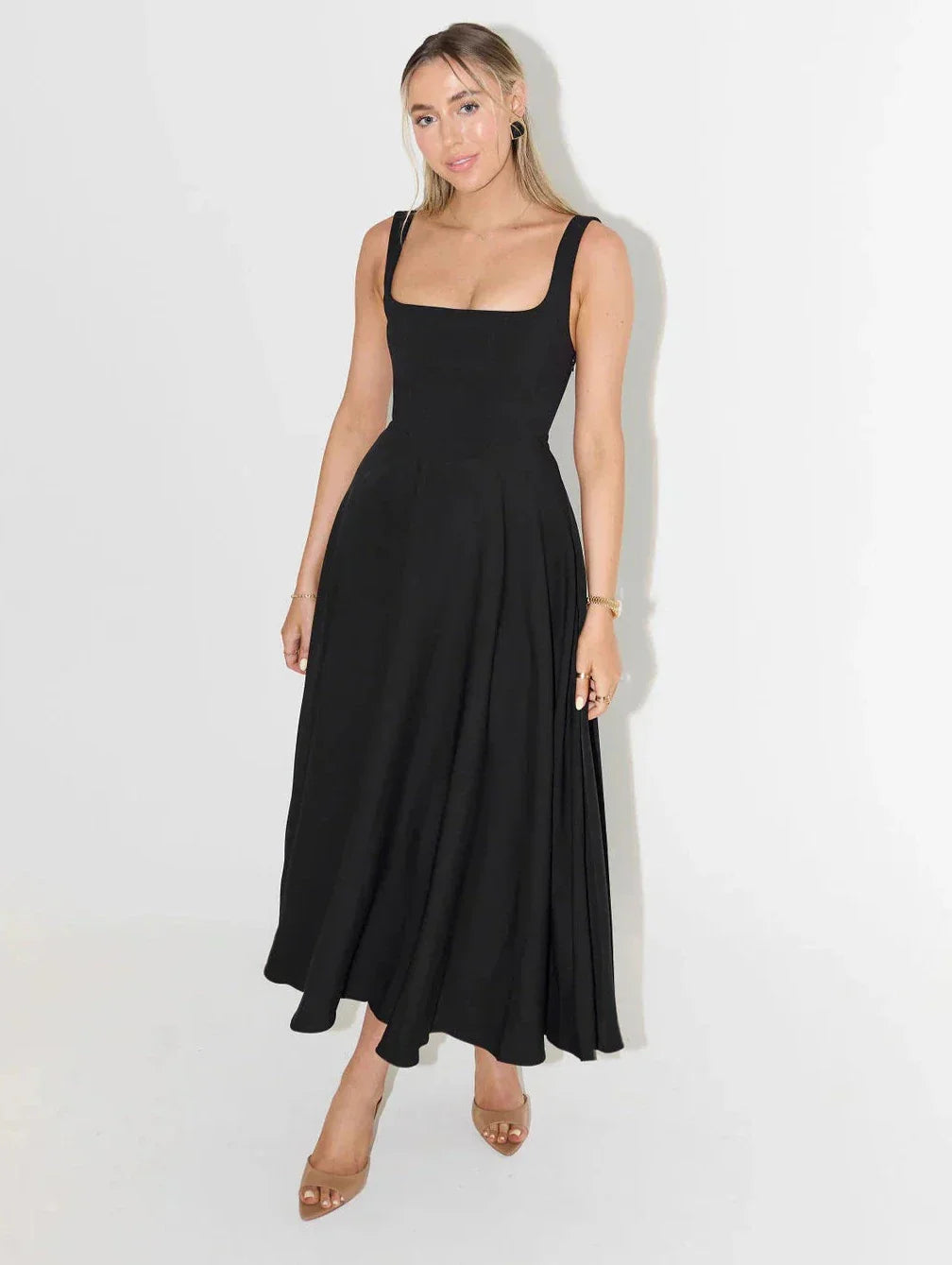 High Waist Midi Dress-dresses > midi dress-Laventaire-Black-S-Laventaire