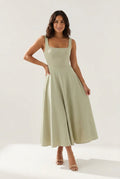 High Waist Midi Dress-dresses > midi dress-Laventaire-Light Green-S-Laventaire