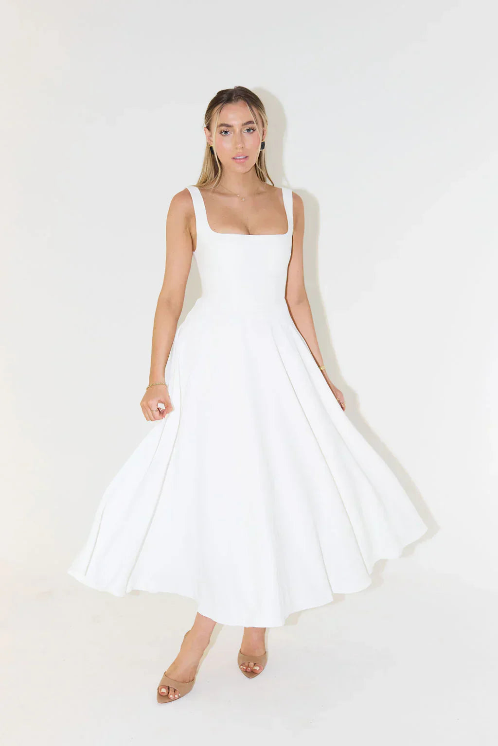 High Waist Midi Dress-dresses > midi dress-Laventaire-White-S-Laventaire