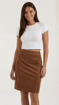 High Waist Mini Skirt-Women's Skirts-Laventaire-Light Brown-S-Laventaire