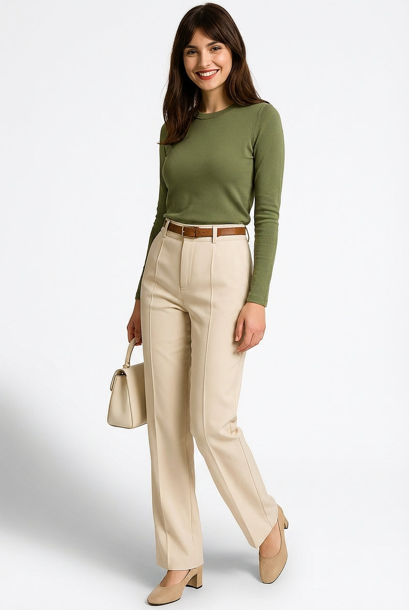 High Waist Palazzo Trousers-trousers > palazzo trousers-Laventaire-Beige-XS-Laventaire