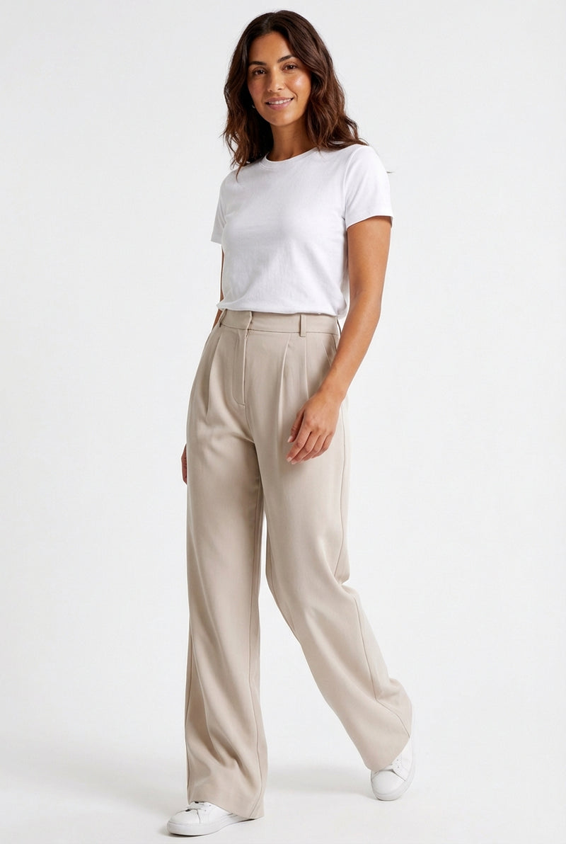 High Waist Tapered Trousers-trousers > tapered trousers-Laventaire-Beige-XS-Laventaire