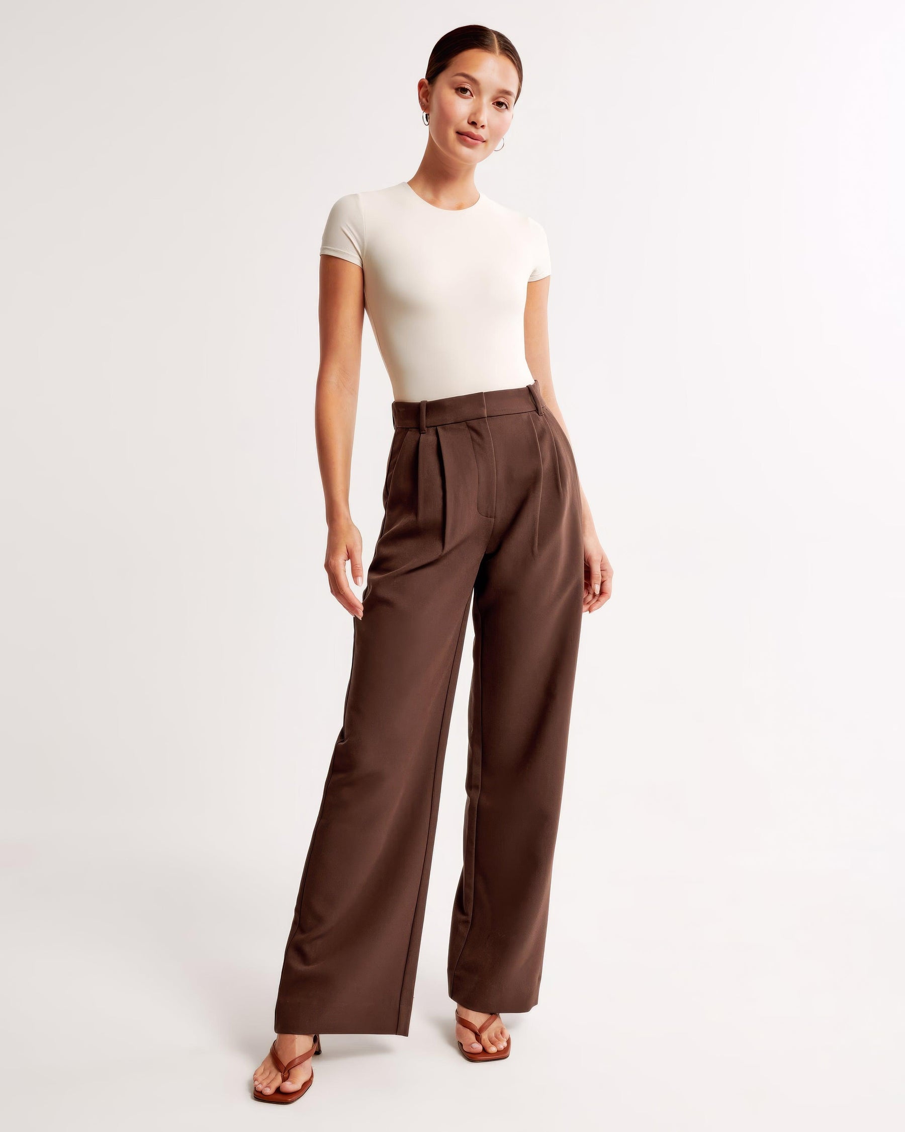 High Waist Tapered Trousers-trousers > tapered trousers-Laventaire-Dark Brown-XS-Laventaire