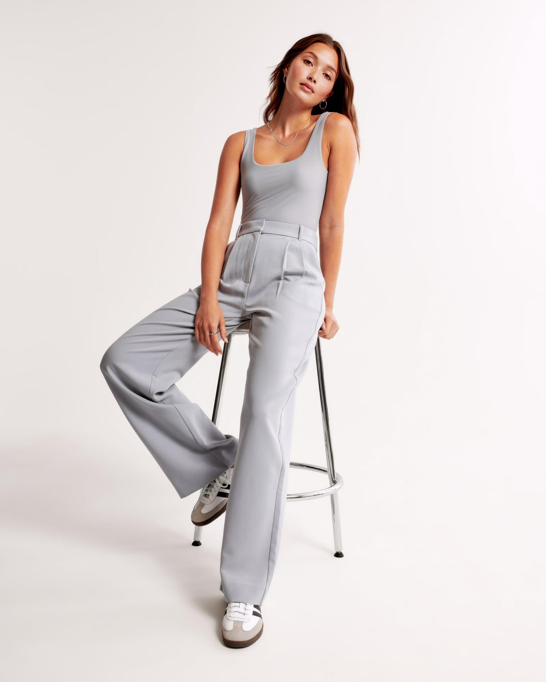 High Waist Tapered Trousers-trousers > tapered trousers-Laventaire-Light Gray-XS-Laventaire