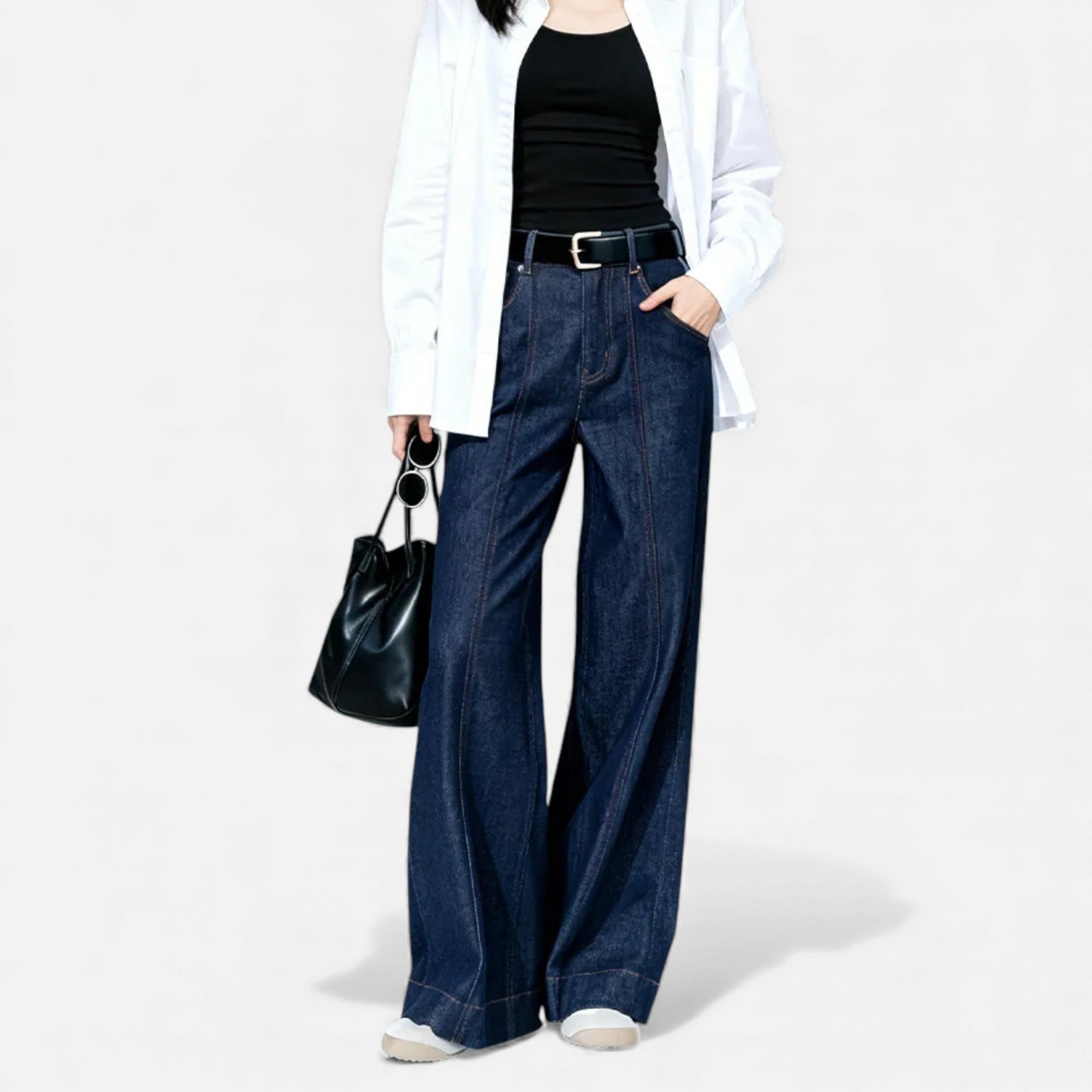 High Waist Wide Leg Jeans-jeans > wide leg jeans-Laventaire-Laventaire