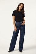 High Waist Wide Leg Jeans-jeans > wide leg jeans-Laventaire-Dark Denim-S-Laventaire