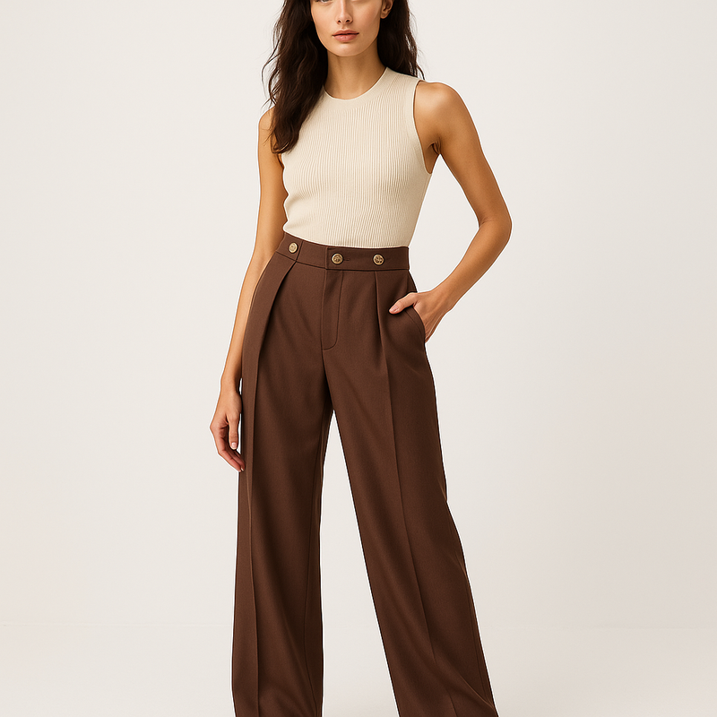High Waist Wide Leg Trousers-trousers > wide leg trousers-Laventaire-Laventaire