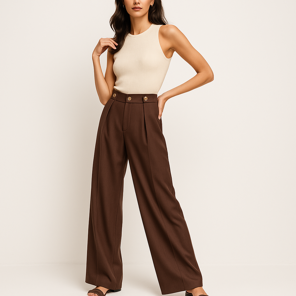 High Waist Wide Leg Trousers-trousers > wide leg trousers-Laventaire-Laventaire