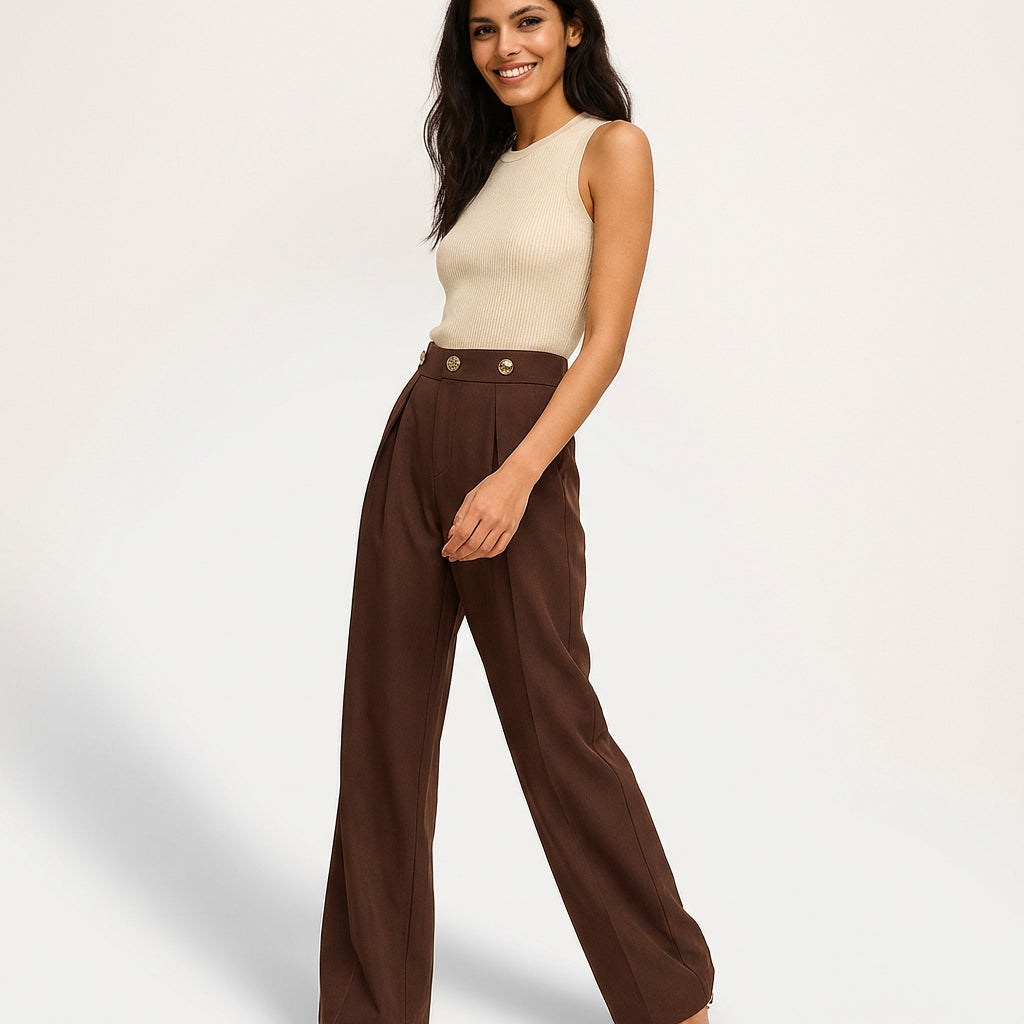 High Waist Wide Leg Trousers-trousers > wide leg trousers-Laventaire-Laventaire