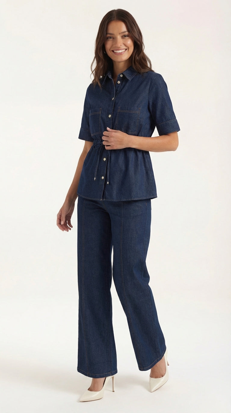 High Waisted Casual Trousers-trousers > casual trousers-Laventaire-Dark Denim-XS-Laventaire