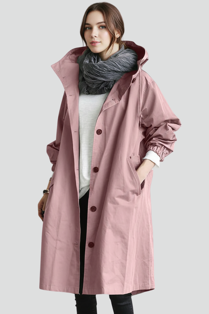 Hooded Long Coat-coats > long coat-Laventaire-Pink-S-Laventaire