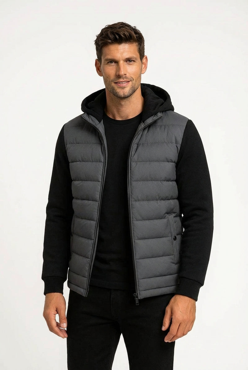 Hooded Quilted Jacket-jackets > hooded jackets > quilted jackets-Laventaire-Dark Gray-S-Laventaire