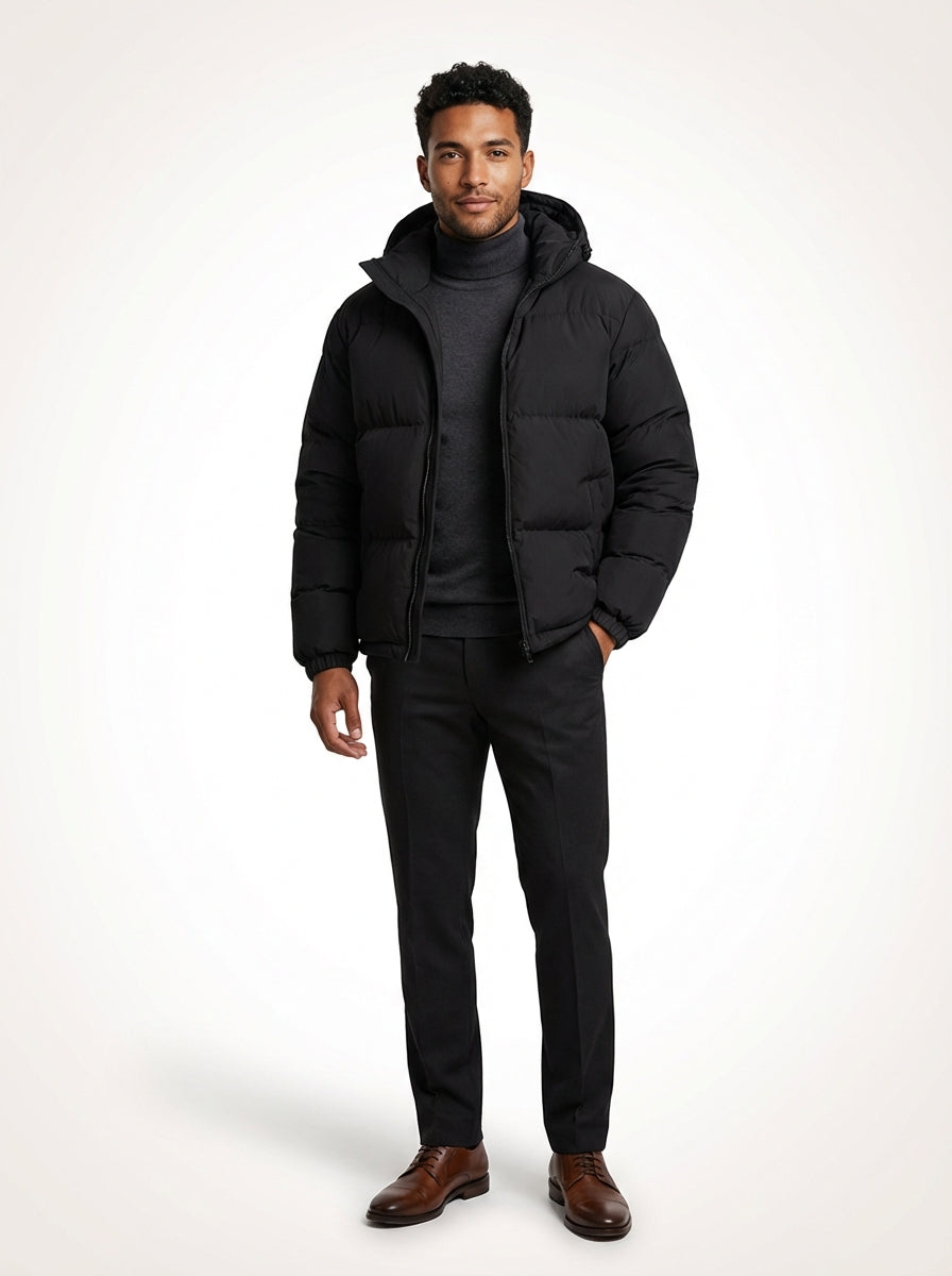 Hooded Relaxed Fit Jacket-jackets > hooded jacket-Laventaire-Black-S-Laventaire