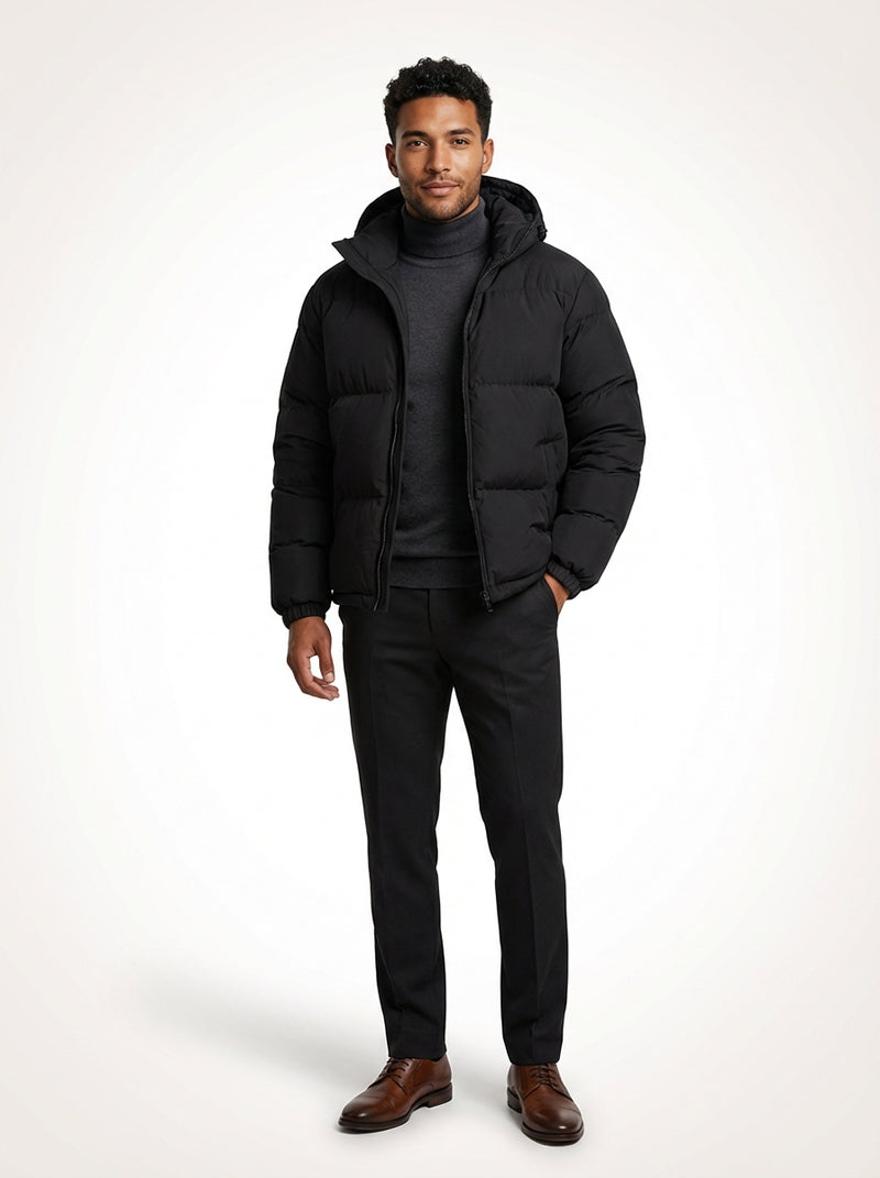 Hooded Relaxed Fit Jacket-jackets > hooded jacket-Laventaire-Black-S-Laventaire