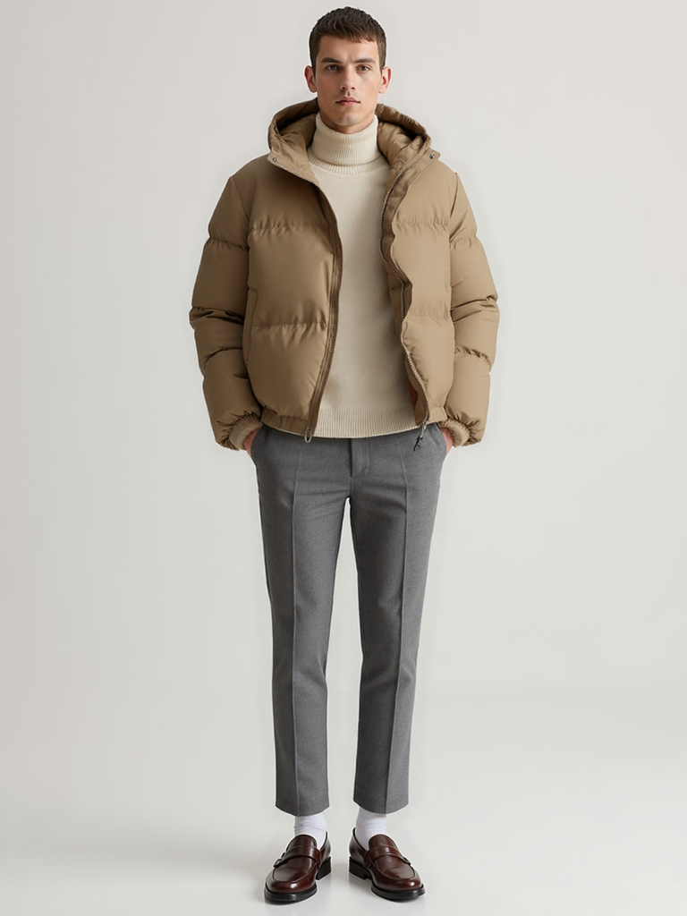 Hooded Relaxed Fit Jacket-jackets > hooded jacket-Laventaire-Khaki-S-Laventaire