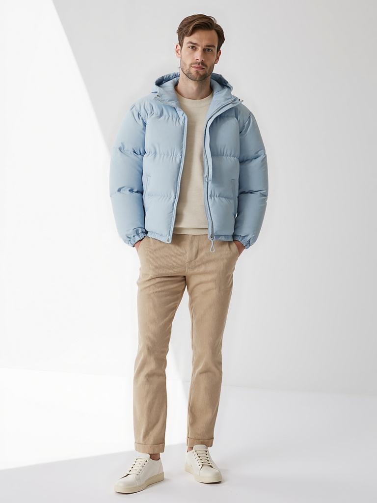 Hooded Relaxed Fit Jacket-jackets > hooded jacket-Laventaire-Light Blue-S-Laventaire