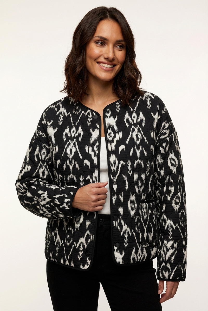 Ikat Print Casual Jacket-jackets > casual jacket-Laventaire-Black-XS-Laventaire