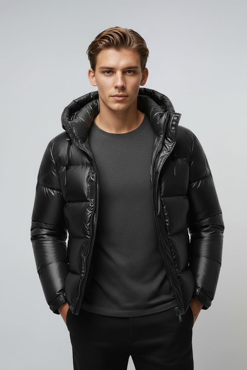Insulated Hooded Winter Jacket-outerwear > jackets > winter jackets-Laventaire-Black-M-Laventaire