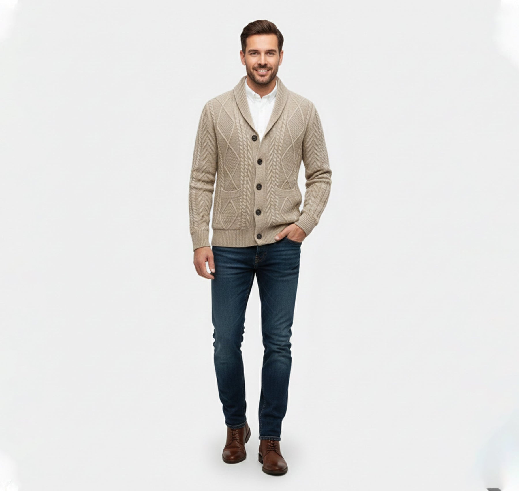 Jacquard Knit Cardigan-cardigans > knit cardigan-Laventaire-Laventaire