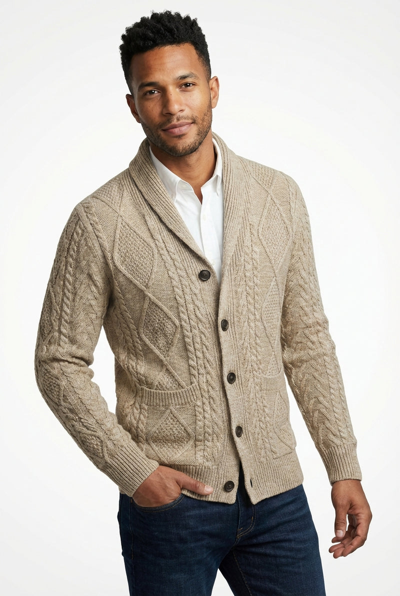 Jacquard Knit Cardigan-cardigans > knit cardigan-Laventaire-Beige-S-Laventaire