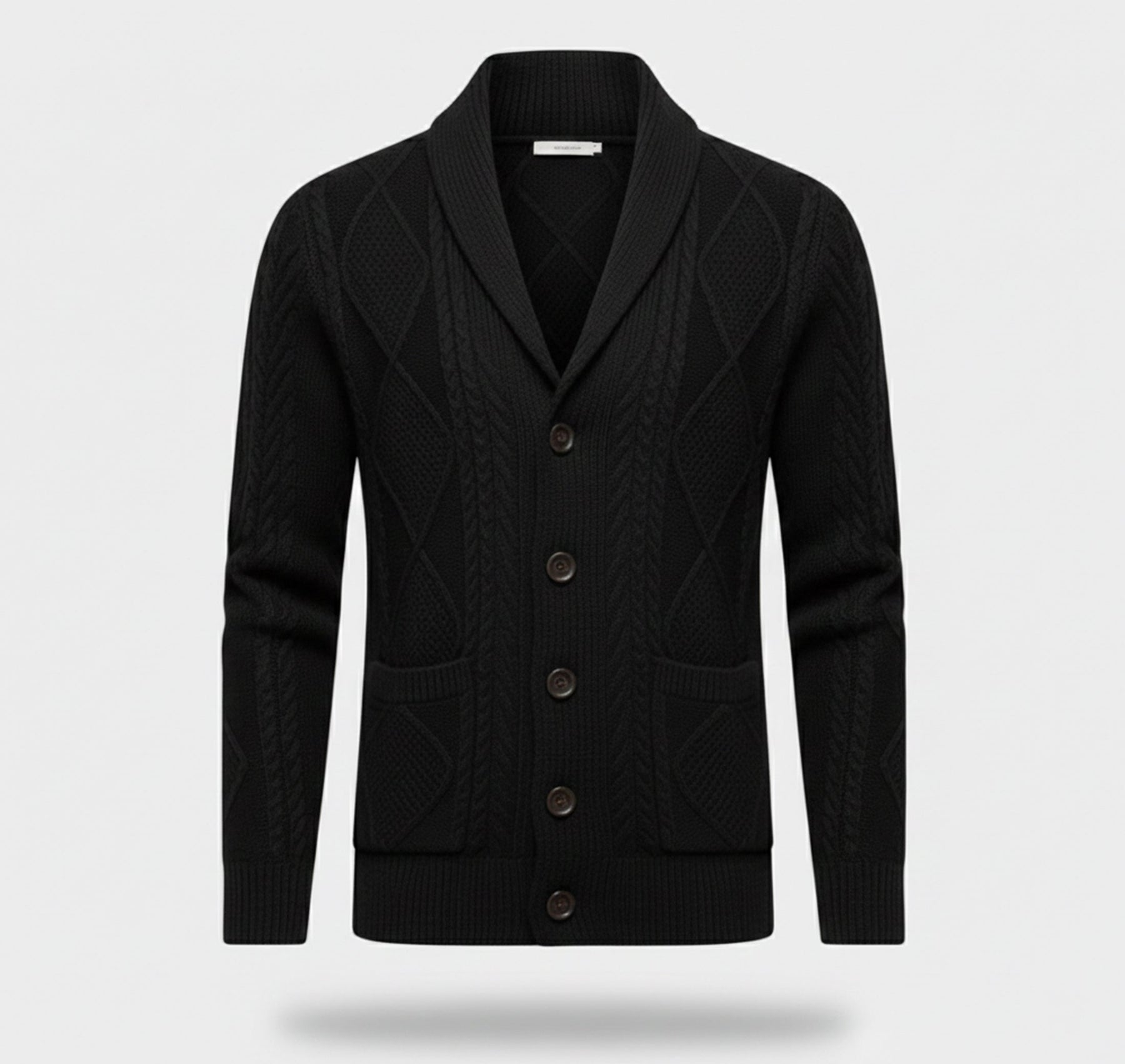 Jacquard Knit Cardigan-cardigans > knit cardigan-Laventaire-Black-S-Laventaire