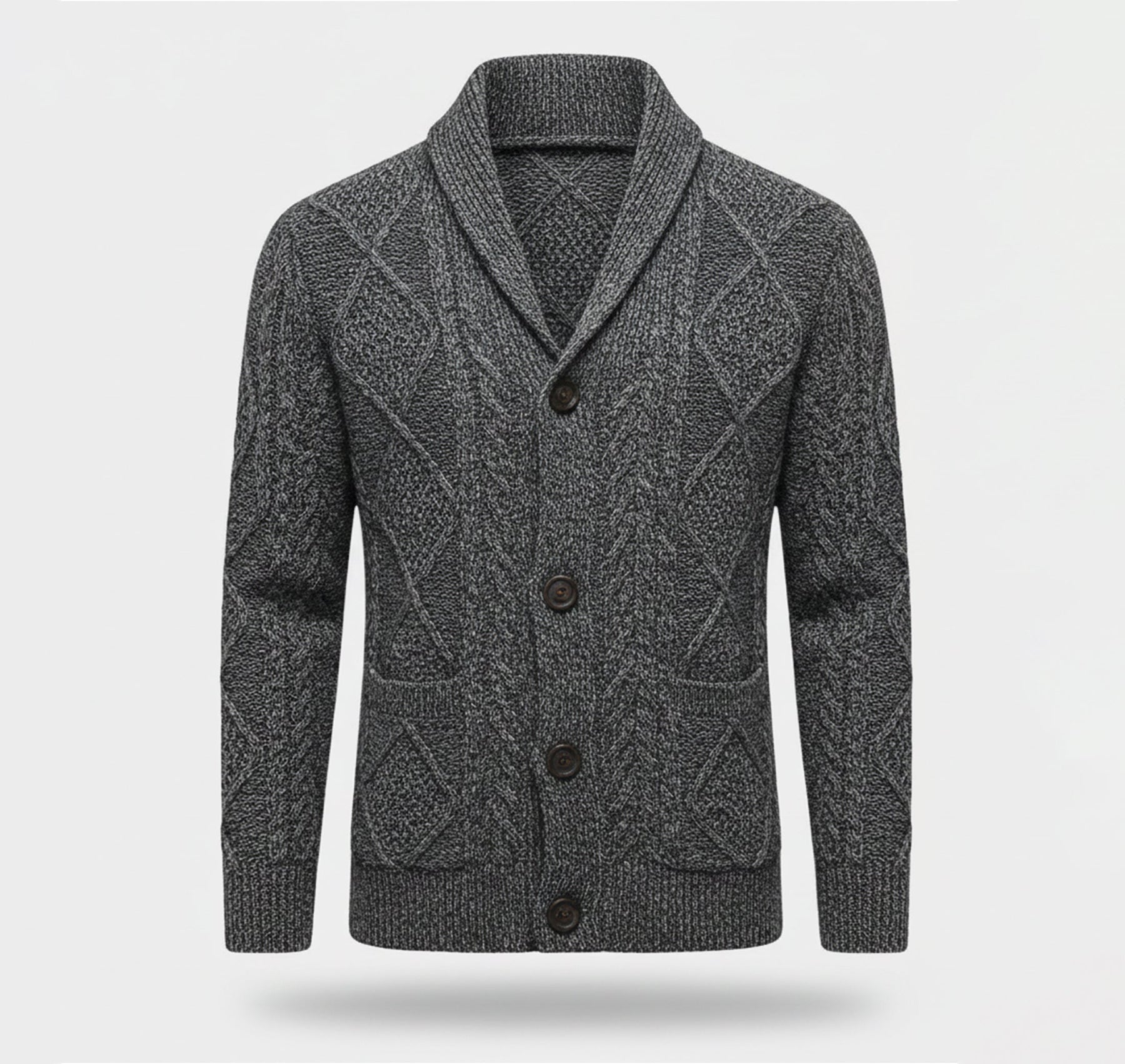 Jacquard Knit Cardigan-cardigans > knit cardigan-Laventaire-Dark Gray-S-Laventaire