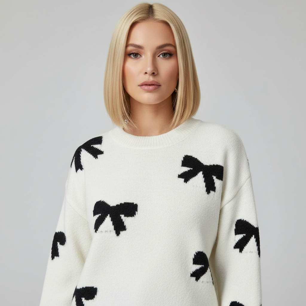Knitted Sweater With Bow-sweaters > knitted sweater-Laventaire-Laventaire