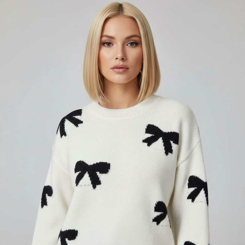 Knitted Sweater With Bow-sweaters > knitted sweater-Laventaire-Laventaire