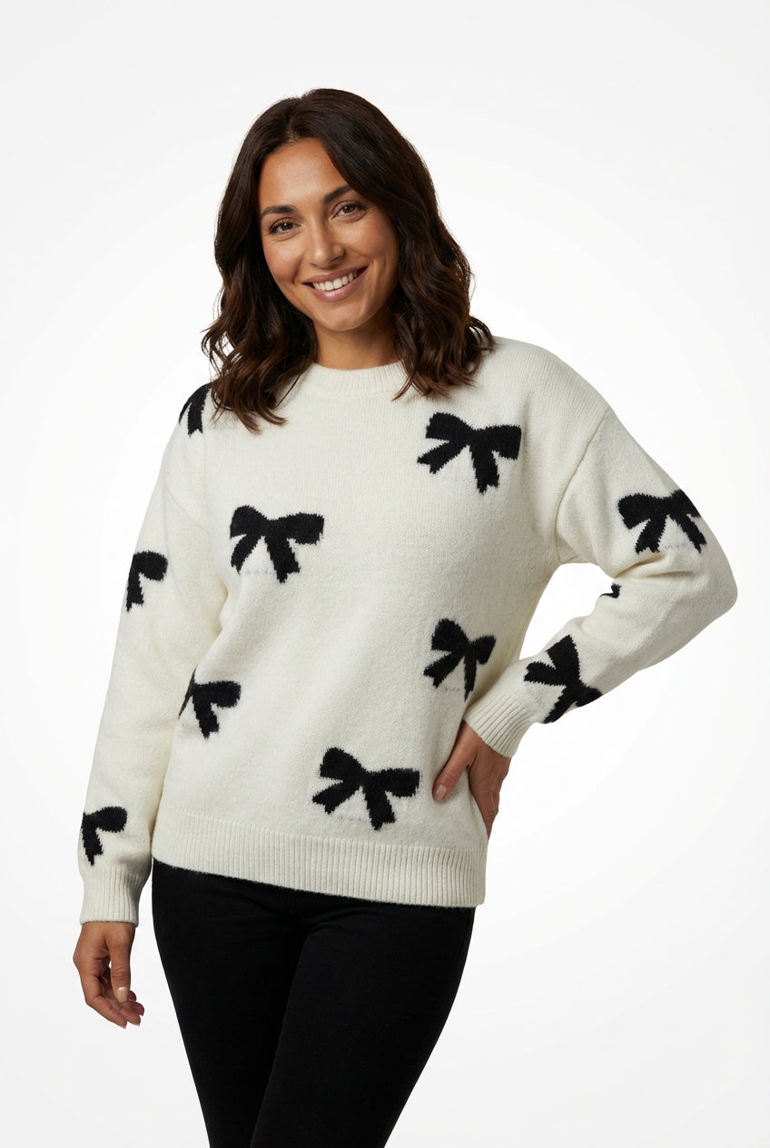 Knitted Sweater With Bow-sweaters > knitted sweater-Laventaire-Laventaire
