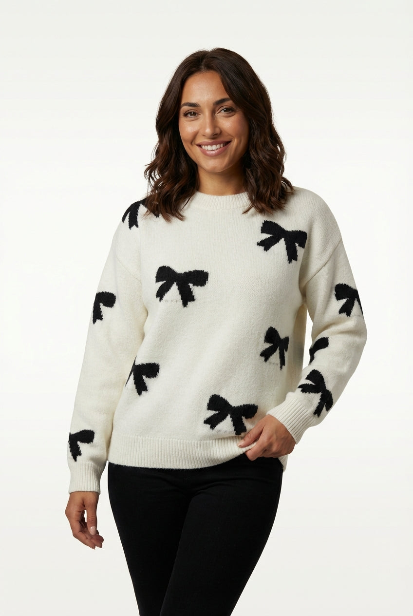 Knitted Sweater With Bow-sweaters > knitted sweater-Laventaire-Laventaire