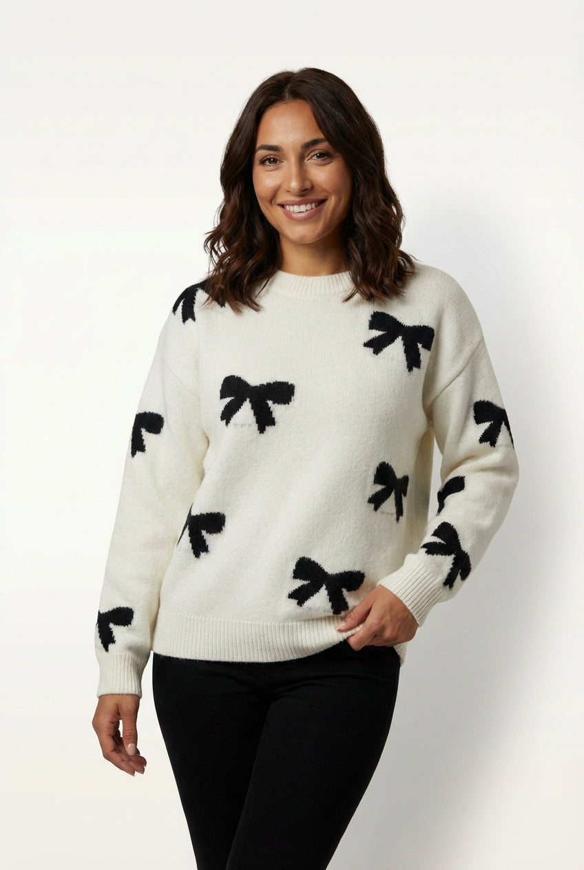 Knitted Sweater With Bow-sweaters > knitted sweater-Laventaire-Laventaire